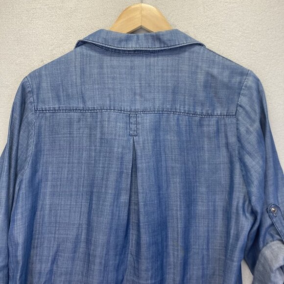 Skies Are Blue Chambray Roll Cuff Shirt Womens Medium M Lightweight Tencel Top - Picture 11 of 12